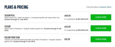 NFL Game Center Pricing