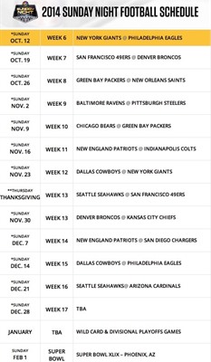 2014 Sunday Night Football Schedule